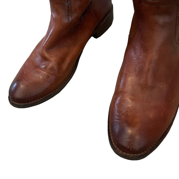 Frye Shirley Artisan Tall Riding Boots Brown Leather Pull On - Picture 7 of 15